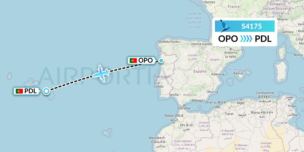 S4175 Azores Airlines Flight Map: Porto to Ponta Delgada
