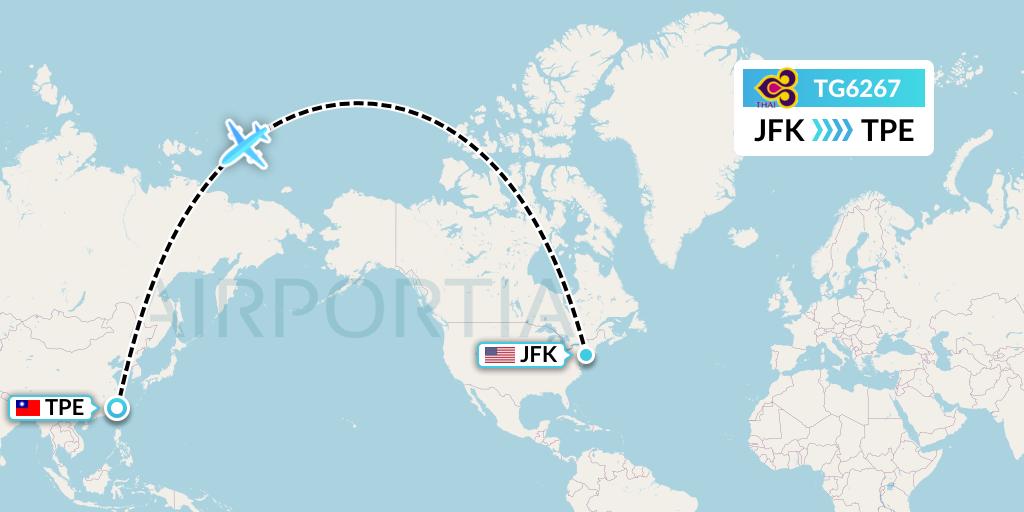 TG6267 Thai Airways Flight Map: New York to Taipei