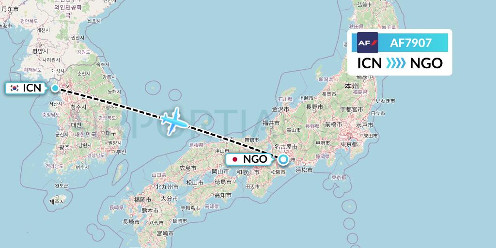 AF7907 Air France Flight Map: Seoul to Nagoya