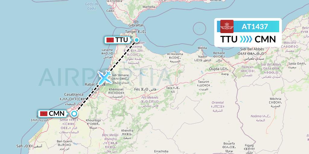 AT1437 Royal Air Maroc Flight Map: Tetuan to Casablanca