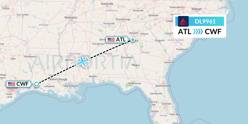 DL9961 Delta Air Lines Flight Map: Atlanta to Lake Charles