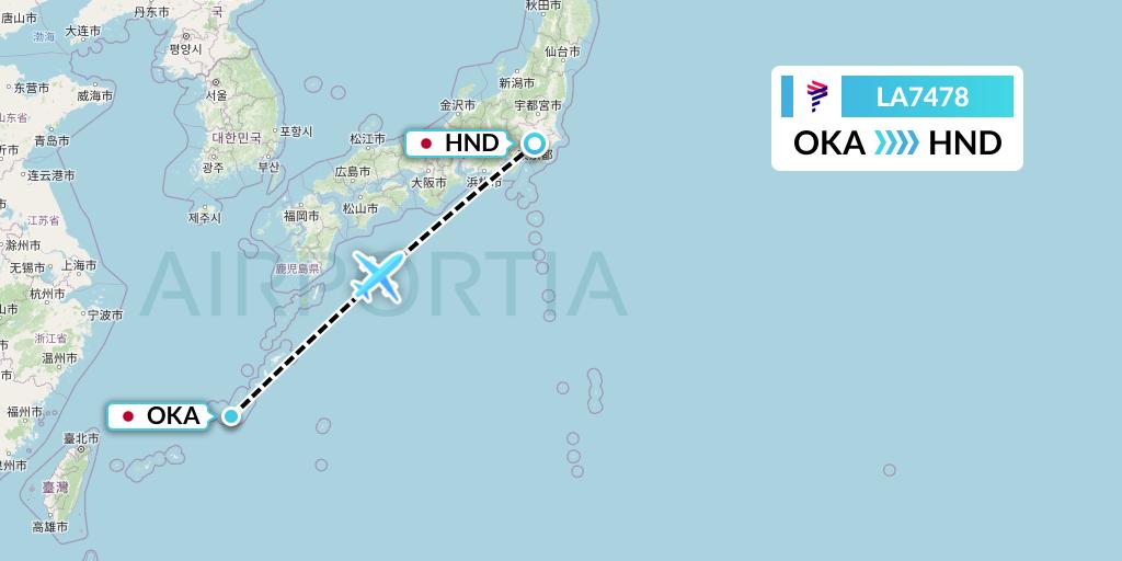 LA7478 LAN Airlines Flight Map: Naha to Tokyo