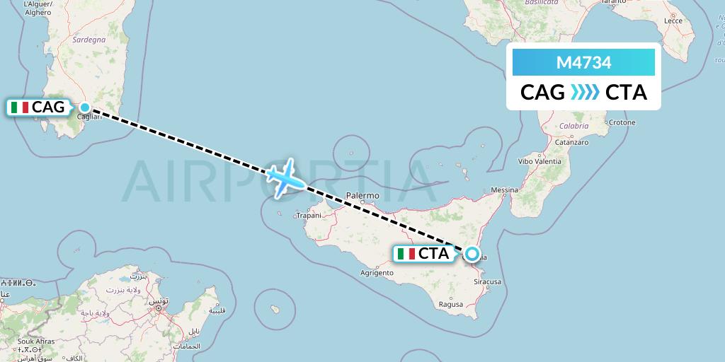 M4734 Mistral Air Flight Map: Cagliari to Catania