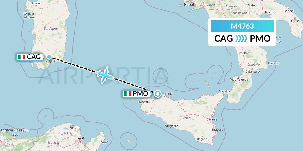 M4763 Mistral Air Flight Map: Cagliari to Palermo