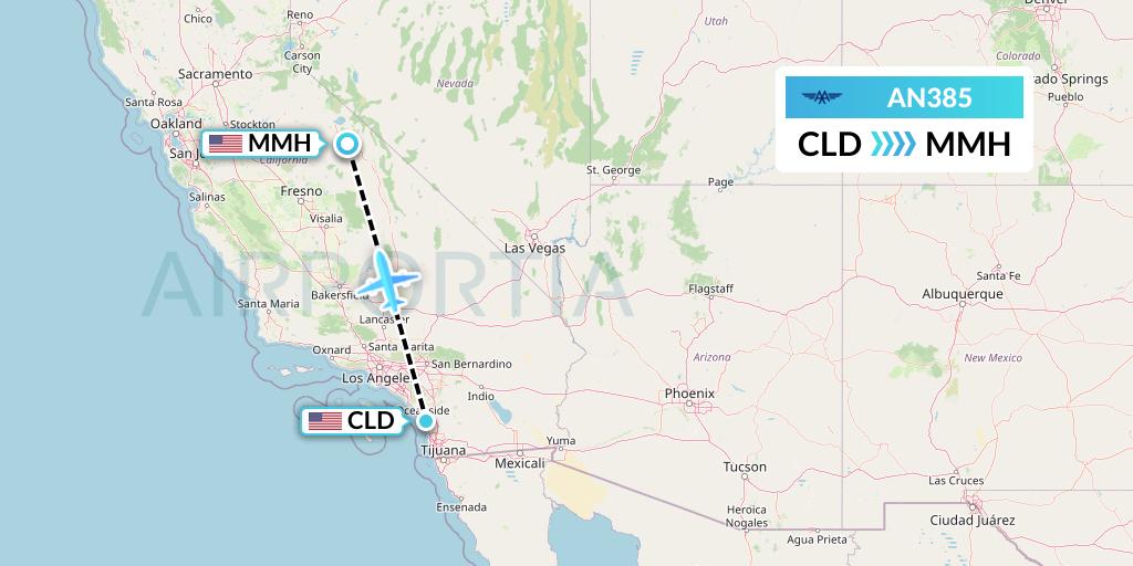 AN385 Advanced Air Flight Map: San Diego to Mammoth Lakes