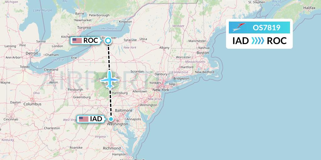 OS7819 Austrian Airlines Flight Map: Washington to Rochester