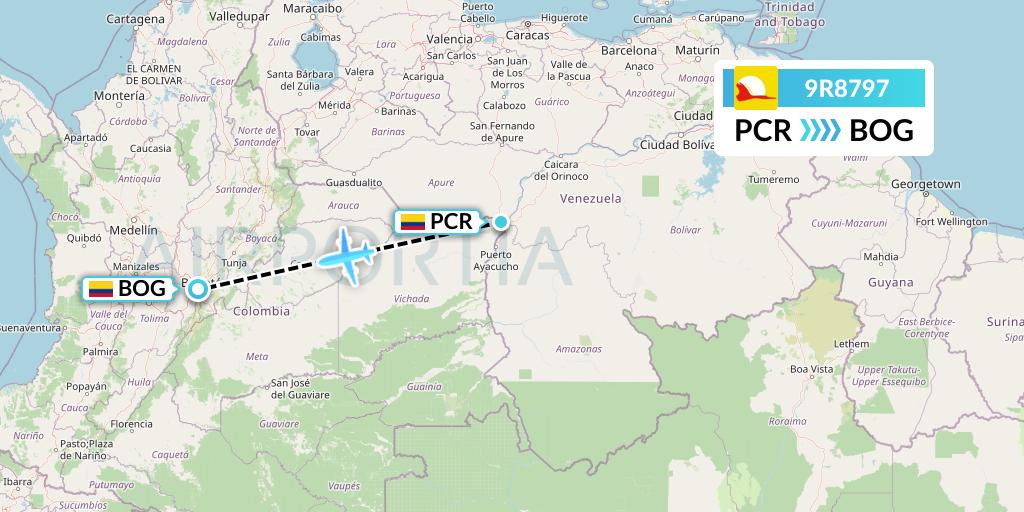 9R8797 Satena Flight Map: Puerto Carreno to Bogota