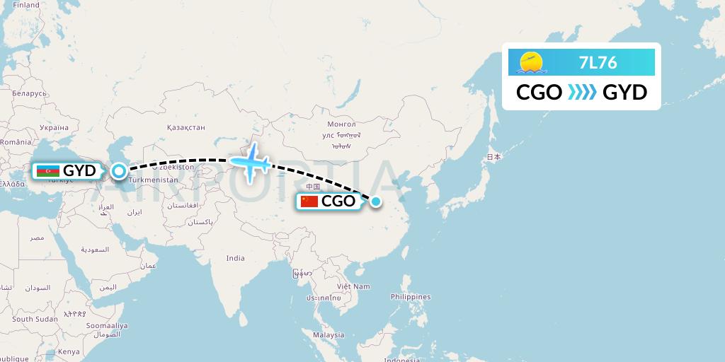 7L76 Silk Way West Airlines Flight Map: Zhengzhou to Baku
