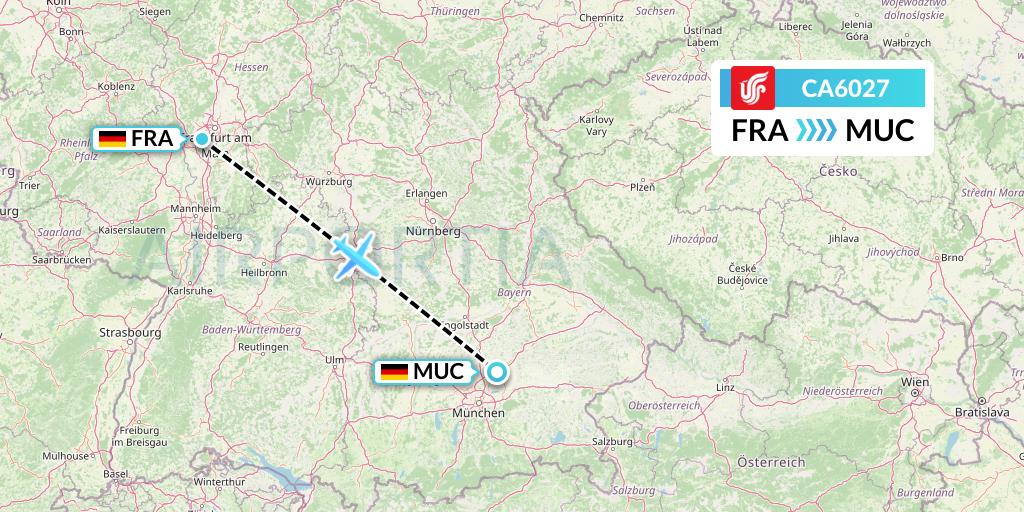 CA6027 Air China Flight Map: Frankfurt to Munich