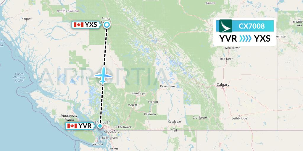 CX7008 Cathay Pacific Flight Map: Vancouver to Prince George