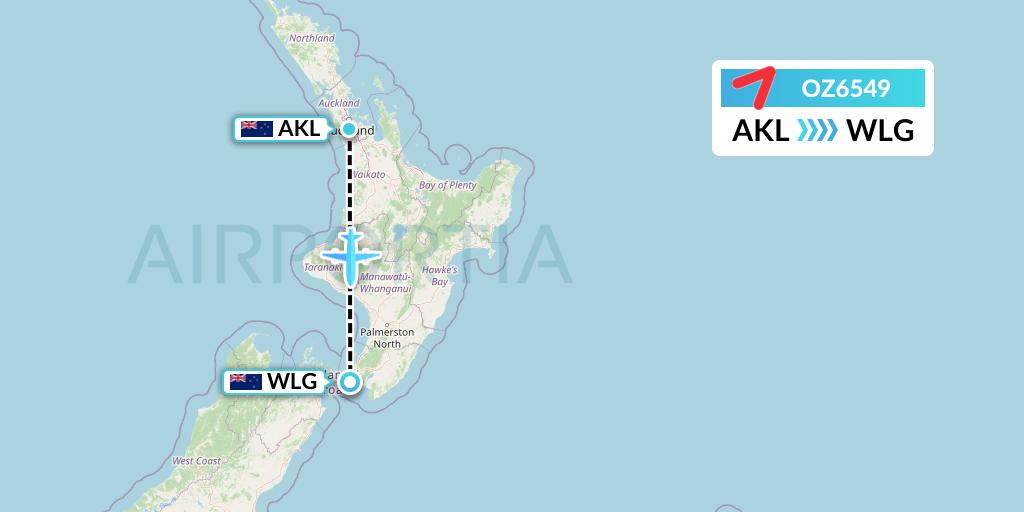 OZ6549 Asiana Airlines Flight Map: Auckland to Wellington