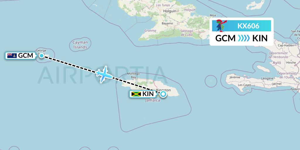 KX606 Cayman Airways Flight Map: George Town to Kingston