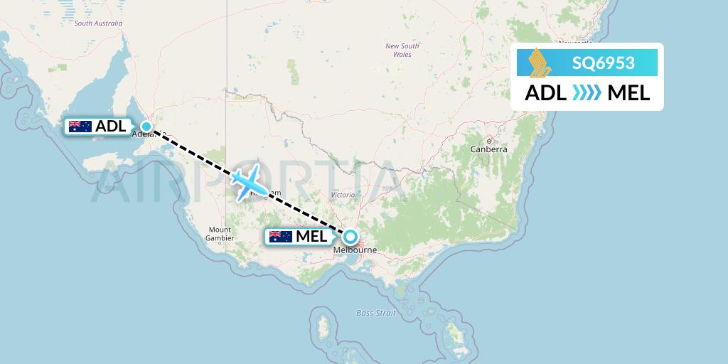 SQ6953 Singapore Airlines Flight Map: Adelaide to Melbourne