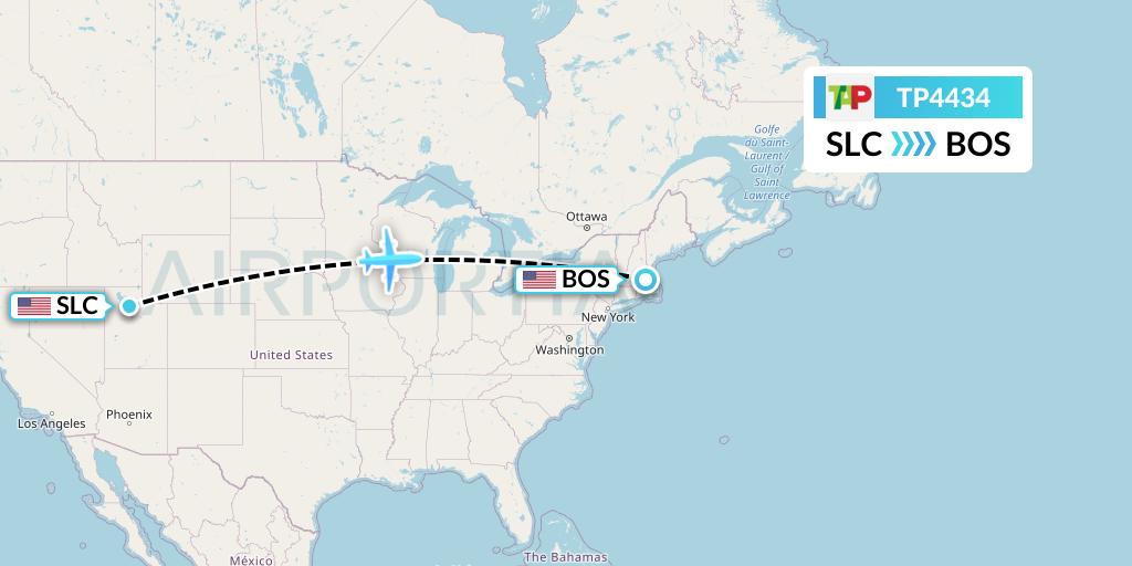 TP4434 TAP Portugal Flight Map: Salt Lake City to Boston