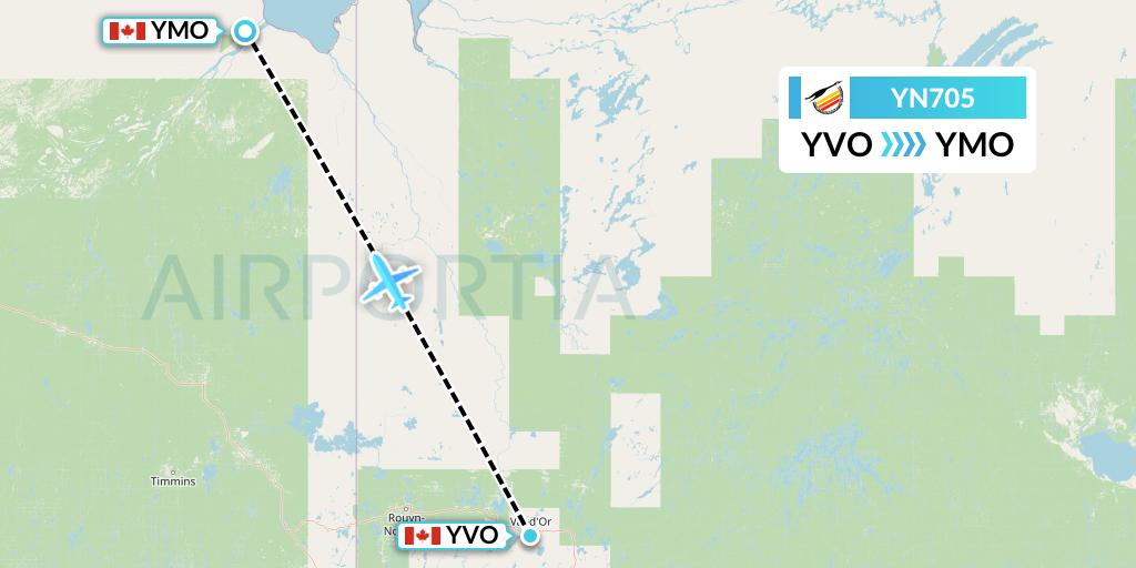 YN705 Air Creebec Flight Map: Val-d'Or to Moosonee