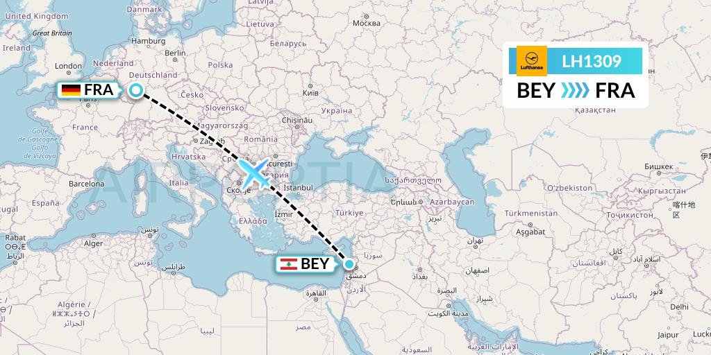 LH1309 Lufthansa Flight Map: Beirut to Frankfurt