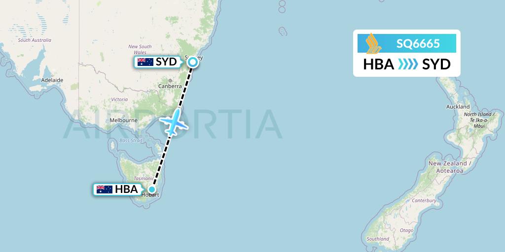 SQ6665 Singapore Airlines Flight Map: Hobart to Sydney