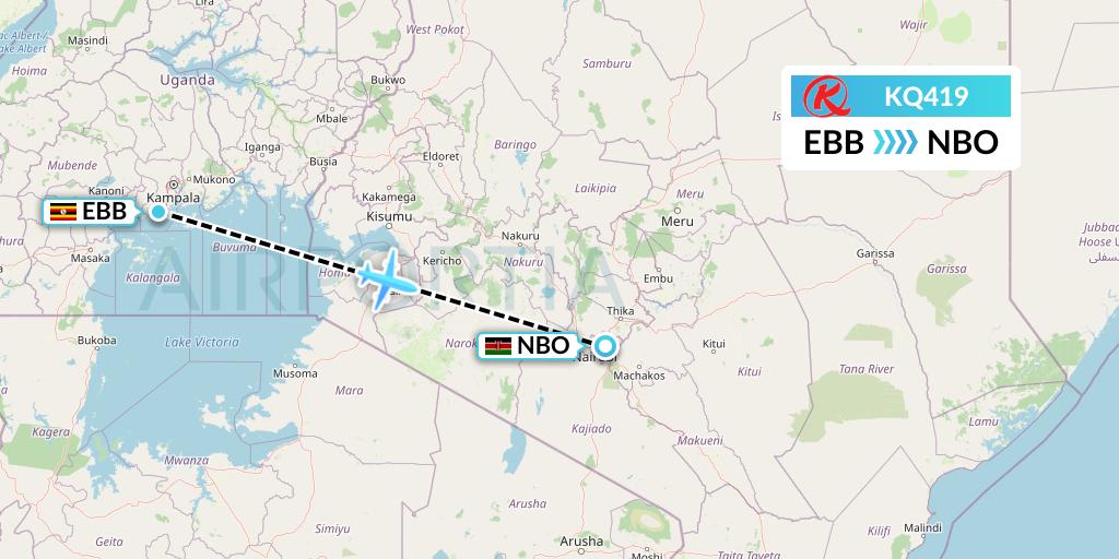 KQ419 Kenya Airways Flight Map: Entebbe to Nairobi
