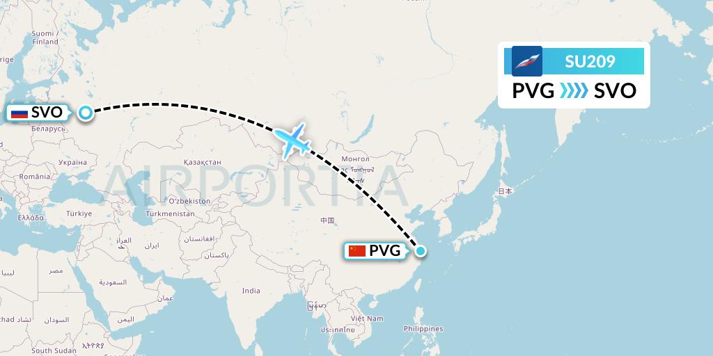 SU209 Aeroflot Flight Map: Shanghai to Moscow