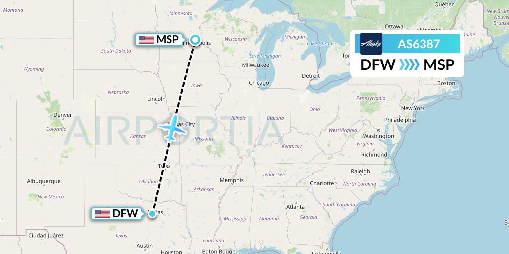 AS6387 Alaska Airlines Flight Map: Dallas to Minneapolis
