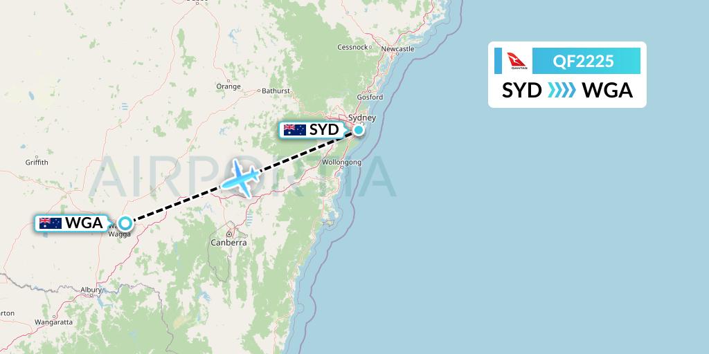 QF2225 Qantas Flight Map: Sydney to Wagga Wagga