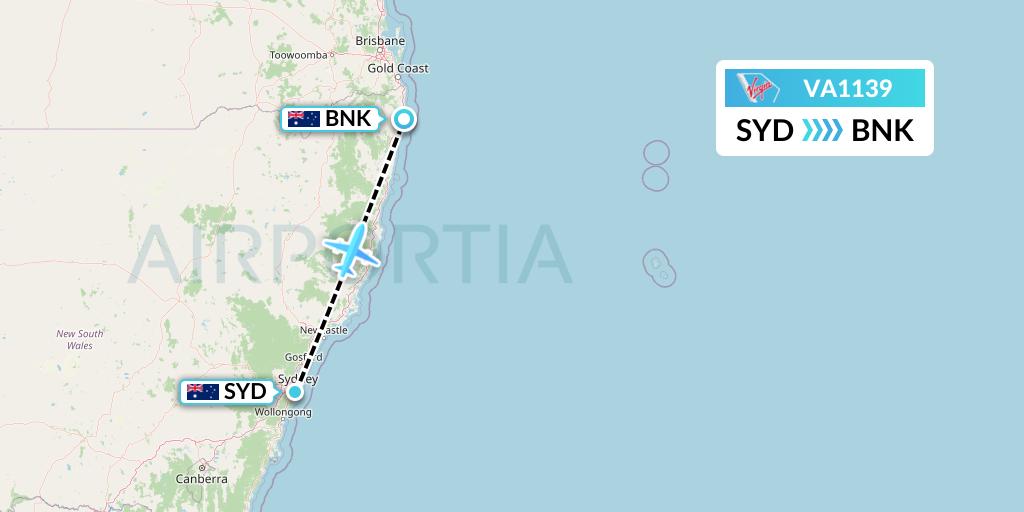 VA1139 Virgin Australia Flight Map: Sydney to Ballina