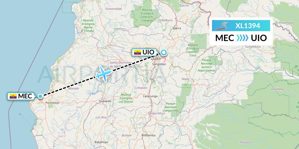 XL1394 LATAM Airlines Ecuador Flight Map: Manta to Quito