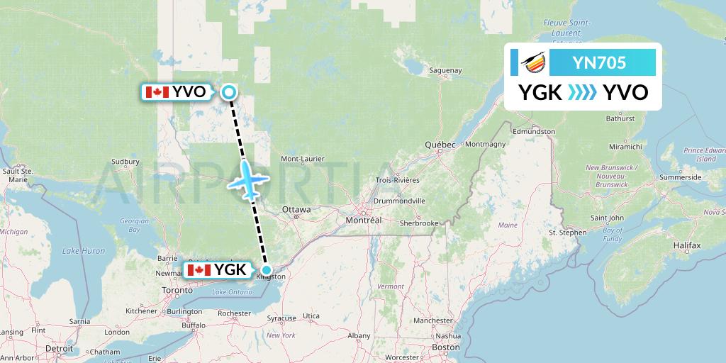 YN705 Air Creebec Flight Map: Kingston to Val-d'Or