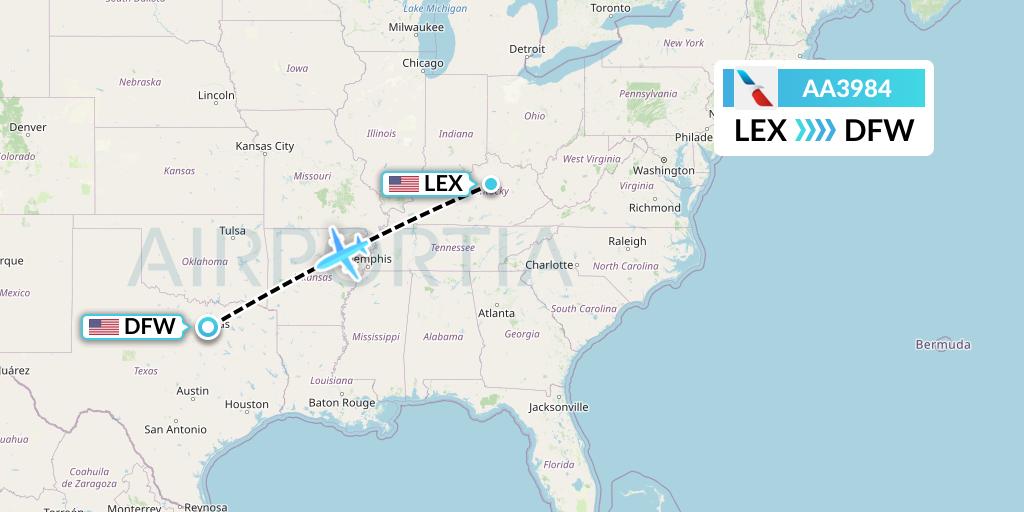 AA3984 American Airlines Flight Map: Lexington to Dallas