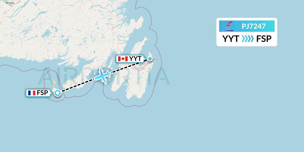 PJ7247 Air Saint-Pierre Flight Map: St. John's to Saint-Pierre