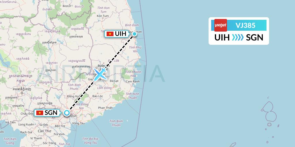 VJ385 VietJet Air Flight Map: Qui Nhon to Ho Chi Minh City