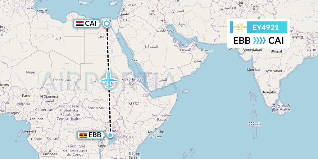 EY4921 Etihad Airways Flight Map: Entebbe to Cairo