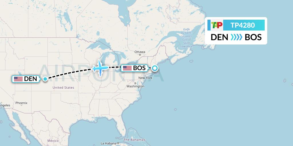 TP4280 TAP Portugal Flight Map: Denver to Boston