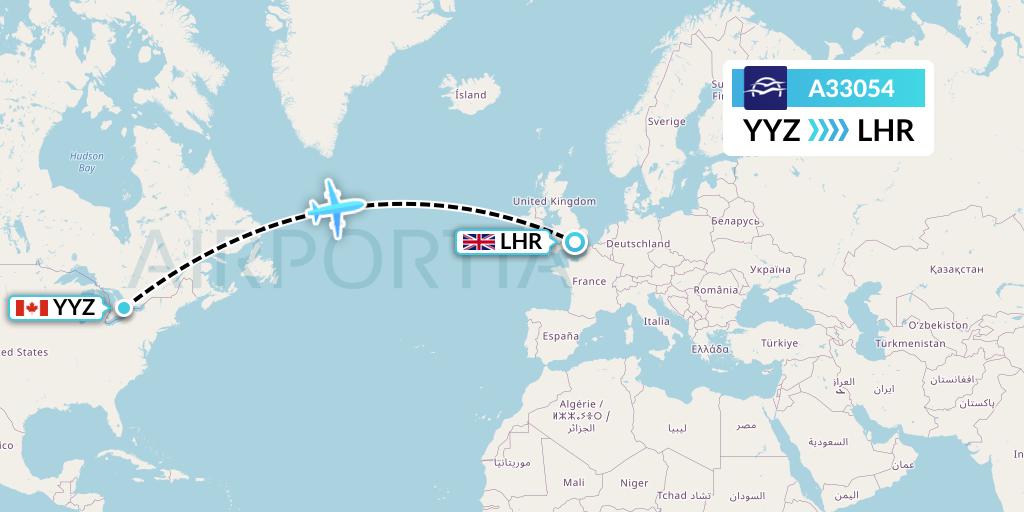 A33054 Aegean Airlines Flight Map: Toronto to London