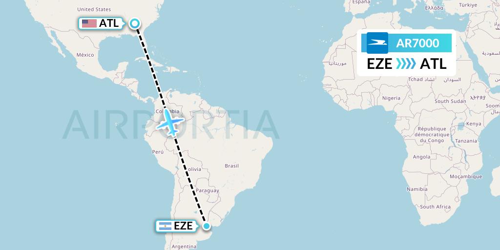 AR7000 Aerolineas Argentinas Flight Map: Buenos Aires to Atlanta