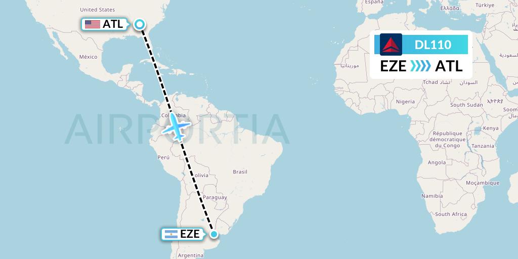 DL110 Delta Air Lines Flight Map: Buenos Aires to Atlanta