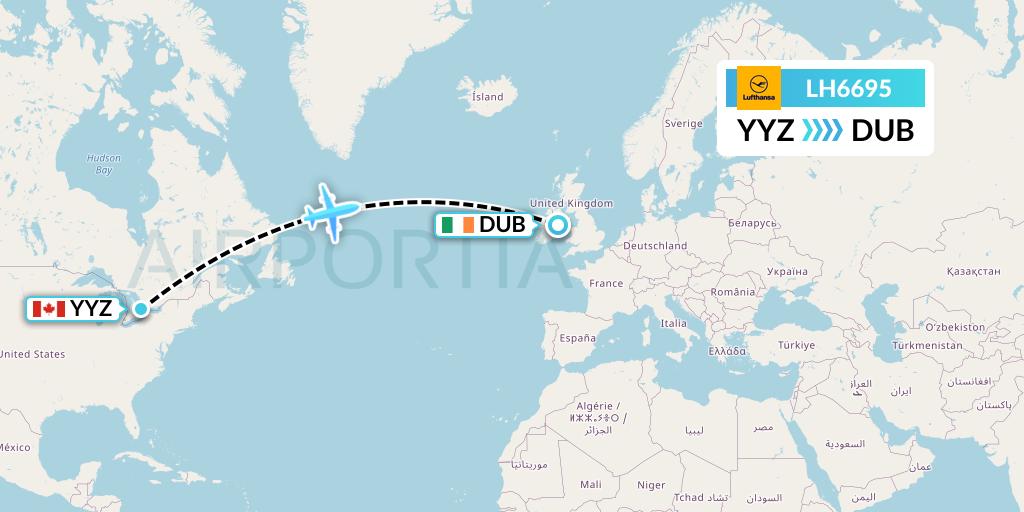 LH6695 Lufthansa Flight Map: Toronto to Dublin