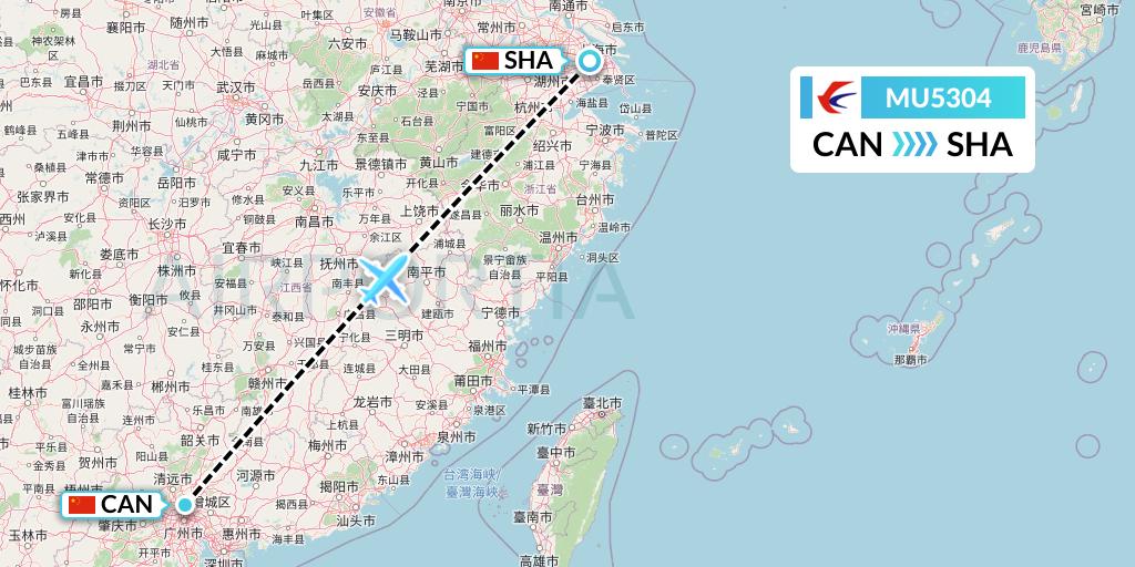 MU5304 China Eastern Airlines Flight Map: Guangzhou to Shanghai