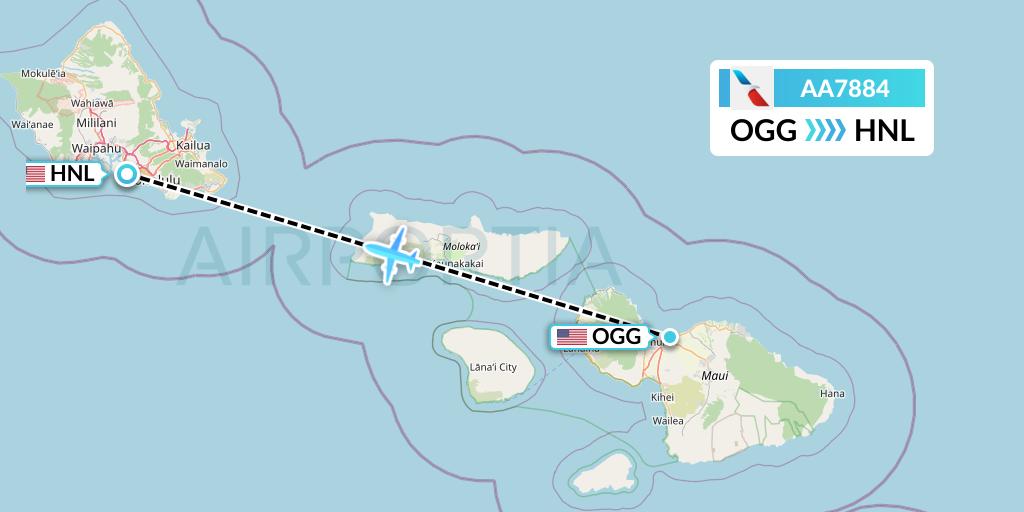 AA7884 American Airlines Flight Map: Kahului to Honolulu