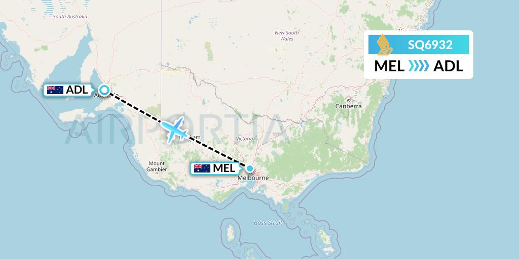 SQ6932 Singapore Airlines Flight Map: Melbourne to Adelaide