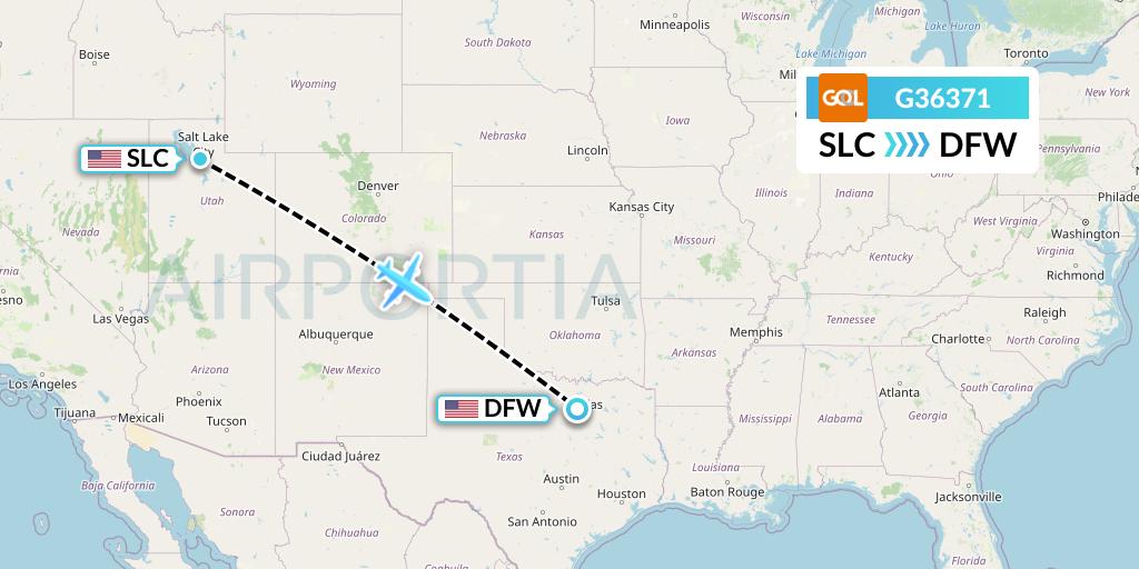 G36371 GOL Transportes Aeros Flight Map: Salt Lake City to Dallas