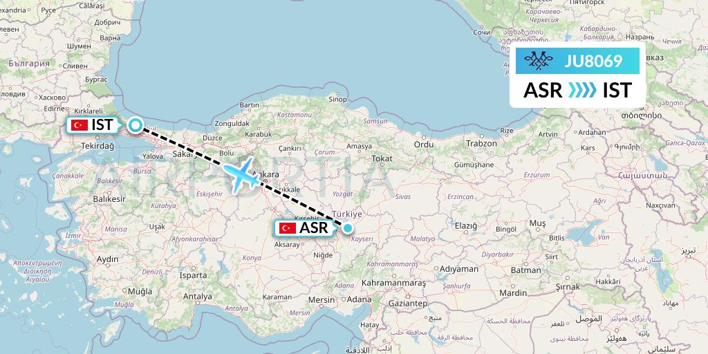 JU8069 AirSERBIA Flight Map: Kayseri to Istanbul