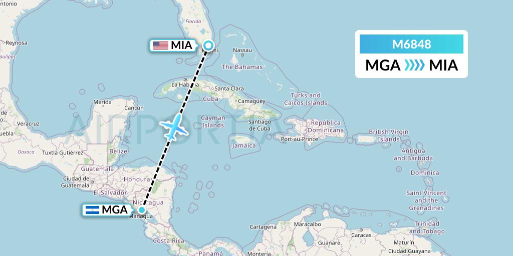 M6848 Amerijet International Flight Map: Managua to Miami