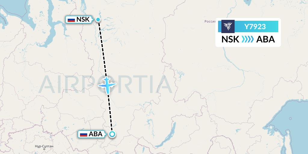 Y7923 NordStar Flight Map: Norilsk to Abakan