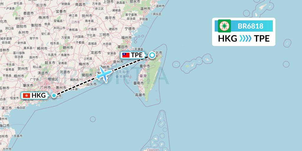 BR6818 EVA Air Flight Map: Hong Kong to Taipei