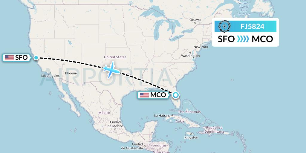 FJ5824 Fiji Airways Flight Map: San Francisco to Orlando