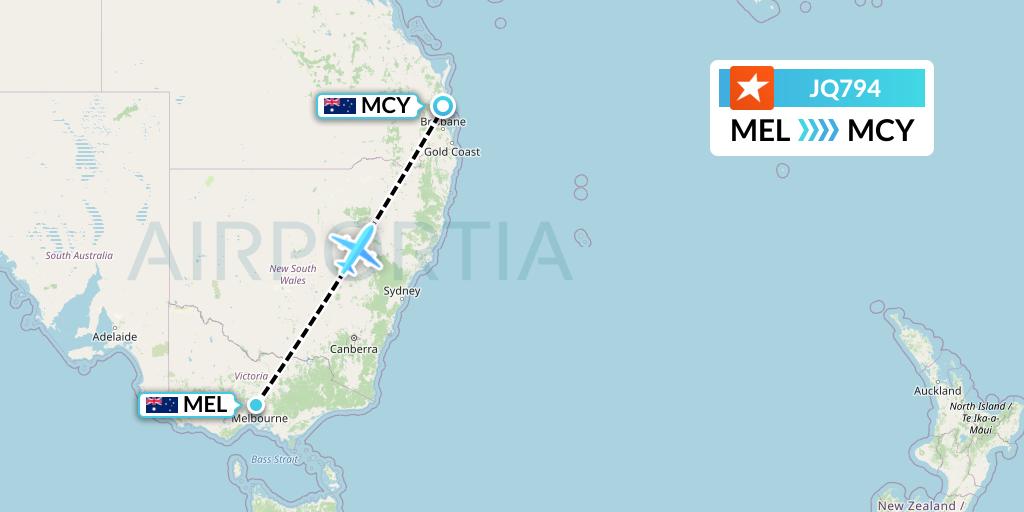 JQ794 Jetstar Airways Flight Map: Melbourne to Sunshine Coast
