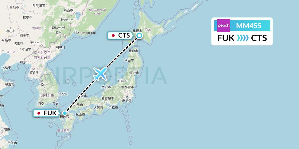 MM455 Peach Aviation Flight Map: Fukuoka to Sapporo