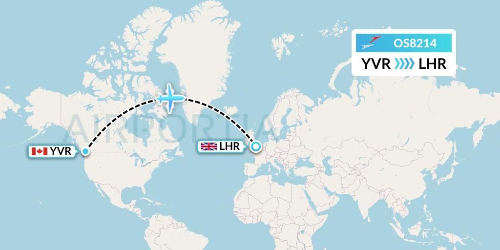 OS8214 Austrian Airlines Flight Map: Vancouver to London