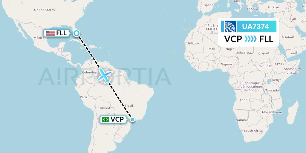 UA7374 United Airlines Flight Map: Campinas to Fort Lauderdale